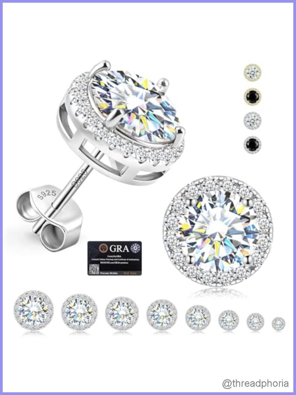 Moissanite Stud Earrings 925 Sterling Silver Halo 4ct